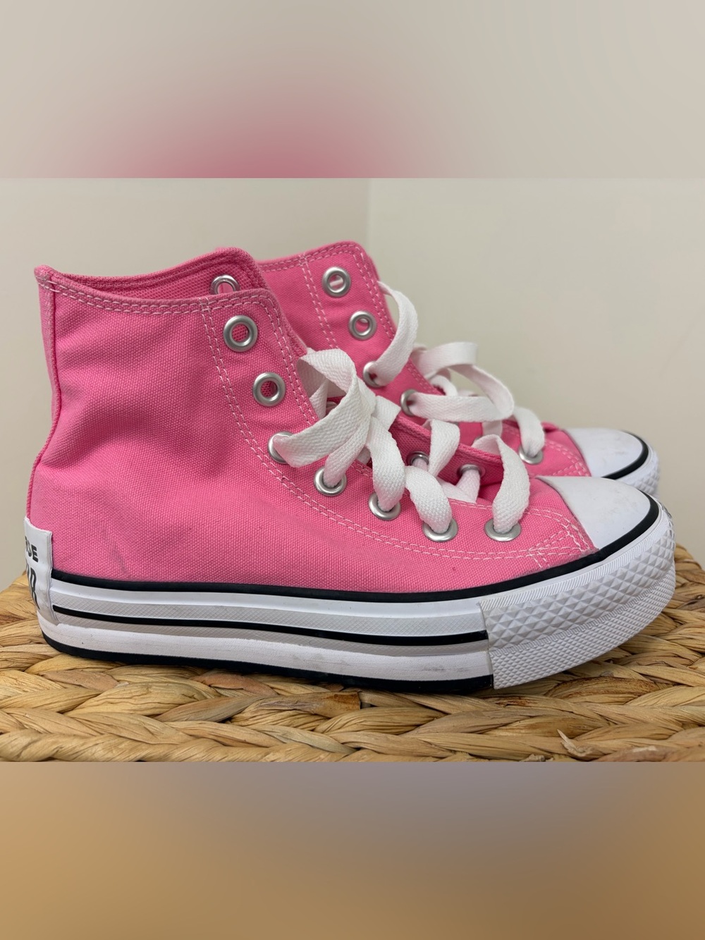 Vans Kids Pink High-Top Canvas Sneakers with White Laces